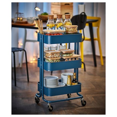 RÅSKOG Utility cart - dark blue - IKEA Ikea Trolley, Etagere Kallax Ikea, Raskog Ikea, Ikea Furniture Makeover, Ikea Raskog, Kitchen Island Trolley, Armoire D'angle, Table Ikea, Kitchen Island Cart