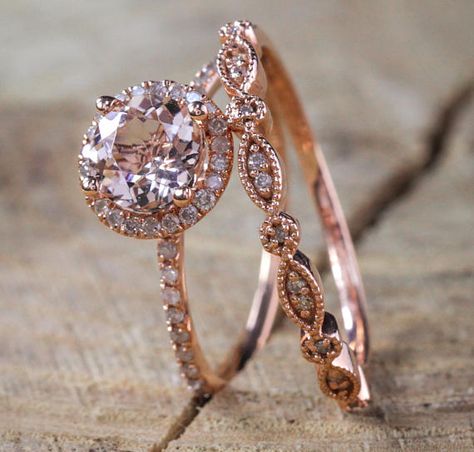 Antique Engagement Ring, Rose Gold Morganite, Diamond Wedding Rings Sets, Bridal Wedding Rings, Wedding Rings Rose Gold, Morganite Engagement, Morganite Engagement Ring, Wedding Rings Unique, Wedding Rings Vintage