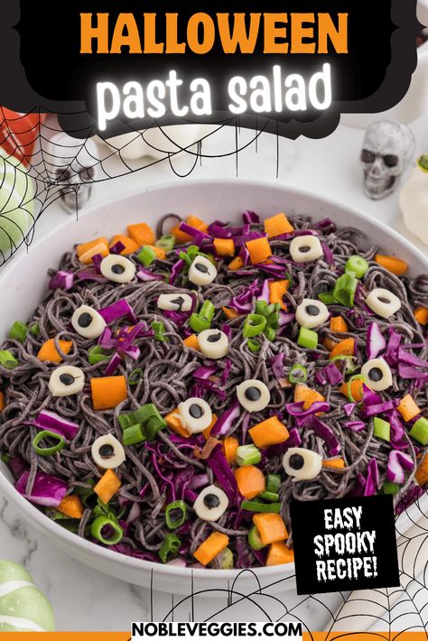 Halloween Macaroni Salad, Halloween Pasta Salad Recipes, Halloween Themed Salad, Pasta Salad Halloween, Halloween Pasta Salad Ideas, Spooky Pasta Salad, Halloween Salads Spooky, Halloween Salad Ideas, Halloween Pasta Ideas