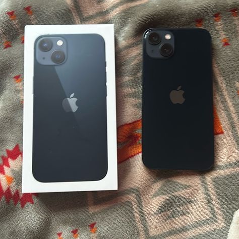 Dark Blue Brand New Only Used For Two Weeks Then Got Another Phone Iphone 13 Midnight, Dark Blue Iphone, Midnight Color, Apple Aesthetic, Wishlist 2024, Apple Technology, Wooden Cheese Board, Apple Iphone 5s, Juicy Couture Charms