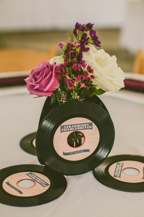 Beatles Themed Aviary Wedding | Glamour & Grace Music Centerpieces, Beatles Party, Music Themed Wedding, 70s Party, Music Party, Music Themed, Glamorous Wedding, Wedding Themes, Wedding Centerpieces