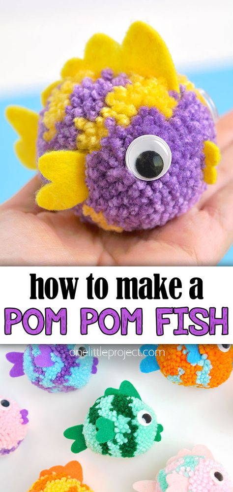 Pom Pom Fish Craft, Cousin Crafts For Kids, Pompom Animals For Kids, Crafts Using Balloons, Cute And Easy Crafts For Kids, One Handed Crafts For Adults, Fun Crafts For Middle Schoolers, Elementary Age Crafts, Ocean Themed Crafts For Older Kids