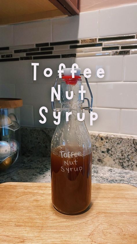 Toffee Nut Syrup ☕️ ✨ on medium heat combine 1/2 cup toffee nut bits, 1/4 cup brown sugar, 1/4 cup white sugar and 1/2 cup water ( I made… | Instagram Homemade Toffee Nut Syrup, Toffeenut Syrup, Toffee Nut Syrup Recipe, Christmas Syrup, Starbucks Toffee Nut Syrup, Coffeeshop Ideas, Speciality Coffee Recipes, Homemade Coffee Syrup, Coffee Syrups