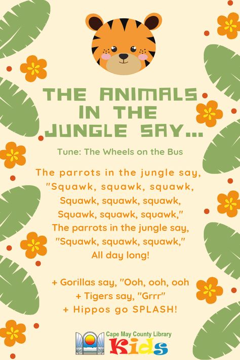 Such A Fun Action Song! Great For Incorporating Movement Into Animal And Jungle Themes. Head Over To The … Rainforest Song, Animals In The Jungle, Preschool Jungle, Jungle Animal Art, Jungle Theme Classroom, Library Programming, Rainforest Theme, Circle Time Songs, Kindergarten Songs