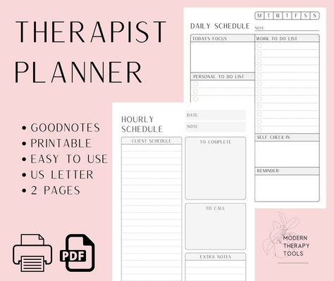 Therapist Planner | LCSW LMFT Planner | PDF F Therapist Schedule Template, Therapist Organization, Therapist Planner, Systemic Therapy, Therapist Tools, Therapist Resources, Content Studio, Planner Schedule, Daily Planner Hourly