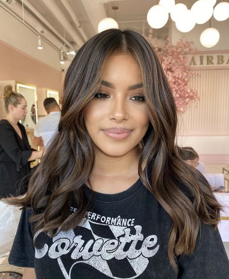 Olive Brown Hair, Brown Hair Olive Skin, How To Bayalage Hair, Brown Hair Color Shades, Balayage Straight Hair, Mocha Hair, Puffy Hair, Hair Color Chocolate, Brown Hair Inspo