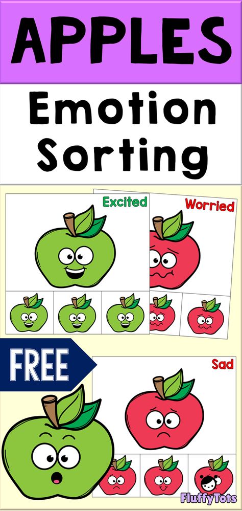 Apple Patterns Printables : FREE 4 ABAB Patterns - FluffyTots Feelings Lesson Plans, Emotions Preschool Activities, Feelings Activities Preschool, Preschool Apples, Apple Lesson Plans, Feelings Lessons, Feelings Preschool, Toddler Feelings, Teaching Emotions