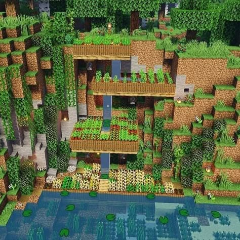 @minecraft.architects on Instagram: “Love the idea of a tiered mountain farm and having the water cascade down the layers makes the look even better. The bamboo and leaves…” Cute Minecraft Farm Ideas, Minecraft Farm Ideas, Minecraft Kale, Minecraft Welten, Minecraft Things, Minecraft Structures, Minecraft House Plans, Bangunan Minecraft, Minecraft Farm