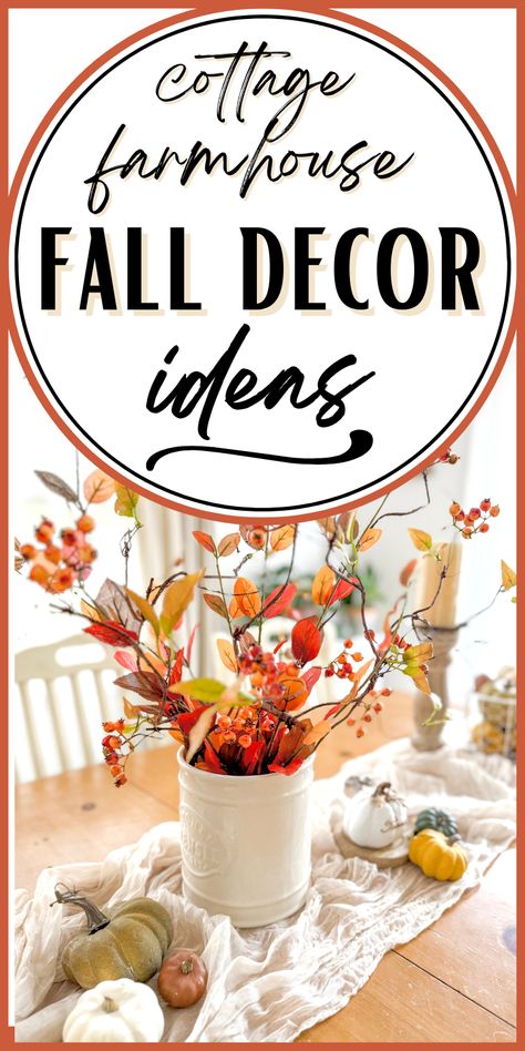 If you need budget-friendly inspiration and easy DIYs to decorate for fall, come see how I did it in my home, cottage farmhouse style! Ideas for the porch, living room, dining room and family room! Even if you lean rustic or modern, you'll find the fall aesthetic your home needs with easy to implement ideas for fall decorating! Hints of industrial farmhouse as well as cottagecore fall ideas! Rustic Cottage Fall Decor, Fall Cottage Decorating Ideas, Cottage Fall Decor Ideas For The Home, Cottagecore Autumn Decor, Farmhouse Fall Decor Ideas For The Home, How To Decorate For Fall, Farmhouse Fall Decor Living Room, Fall Decor Ideas For The Home Farmhouse, Fall Cottage Decor