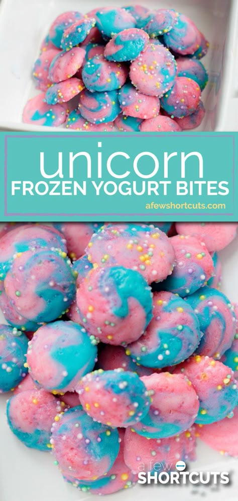 Unicorn Ideas Party, Healthy Unicorn Party Food, Kids Party Snacks Birthday, Unicorn Snacks For Party, Unicorn Snacks, Healthy Birthday Treats, Unicorn Recipes, Frozen Yogurt Bites, Unicorn Food