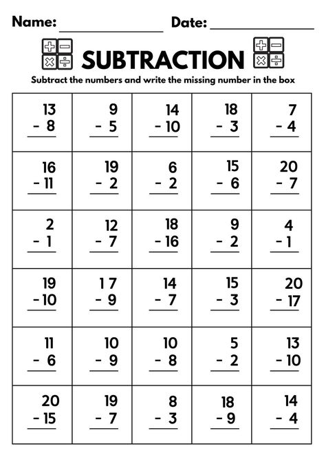 10 Printable Subtraction Fill in the Blanks Worksheets numbers 1-20 for Kindergarten-1st Grade-2nd Grade Math. Subtraction Worksheets - Etsy in 2024 | Subtraction worksheets, Kindergarten math worksheets free, Elementary worksheets Maths Sums For Grade 1, Grade 2 Subtraction Worksheet, Substraction 20 Worksheet, Math For Second Grade Worksheets, First Grade Subtraction Worksheet, Kg 2 Math Worksheets, Subtraction 2 Digits Worksheets, Math Problems For 2nd Grade, 1st Grade Homeschool Ideas