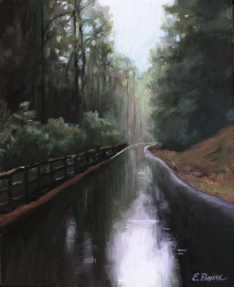 Rainy Painting Aesthetic, Rainy Day Oil Painting, Big Oil Painting Ideas, Rainy Landscape Paintings, Rainy Painting, Painting Rainy Day, Rainy Day Painting, Fast Painting, Paintings Of Landscapes