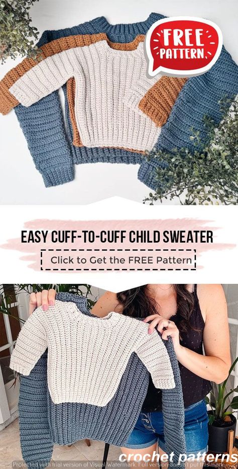 Cute and Cozy Crochet Sweater Patterns - Beautiful Dawn Designs Cuff To Cuff Crochet Sweater Pattern, Childs Crochet Sweater, Cuff To Cuff Sweater Knitting Patterns, Crocheted Baby Sweater, Free Crochet Pattern Sweaters, Crochet Kid Sweater Free Pattern, 3t Crochet Sweater Pattern Free, Child Sweater Crochet Pattern Free, 2t Crochet Sweater Pattern Free