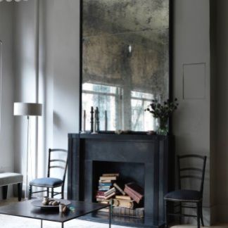 Large Over Mantle Antiqued Mirror Mirror Over Mantle, Mirror Over Fireplace, Over Mantle, Cozy Apartment Living Room, French Living Room Design, French Living Rooms, Mantle Mirror, The Mantle, French Living