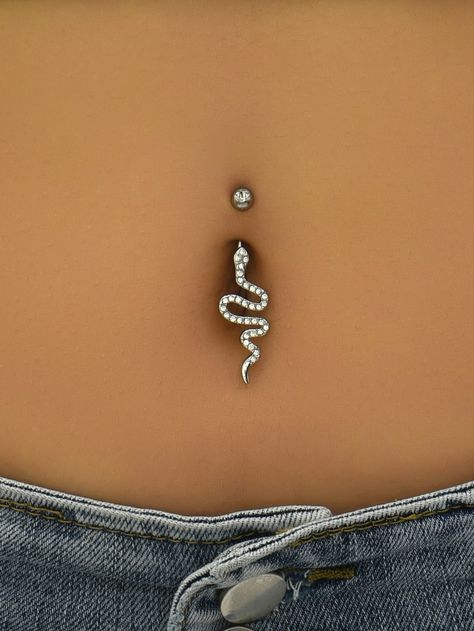 Silver  Collar  Copper   Embellished   Fashion Jewelry Snake Belly Ring, Snake Belly Piercing, Snake Belly Button Piercing, Belly Peircings Women, Cute Belly Piercings, Belly Button Piercing Care, Peircings Women, Piercings Corps, Naval Piercing