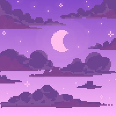 Pixel Moon Art, Purple Aesthetic Square, Pink And Purple Widget, Pixel Pfps, Cloud Pixel Art, Sky Pixel Art, Dogwood Wallpaper, Purple Pixel Art, Pixel Moon