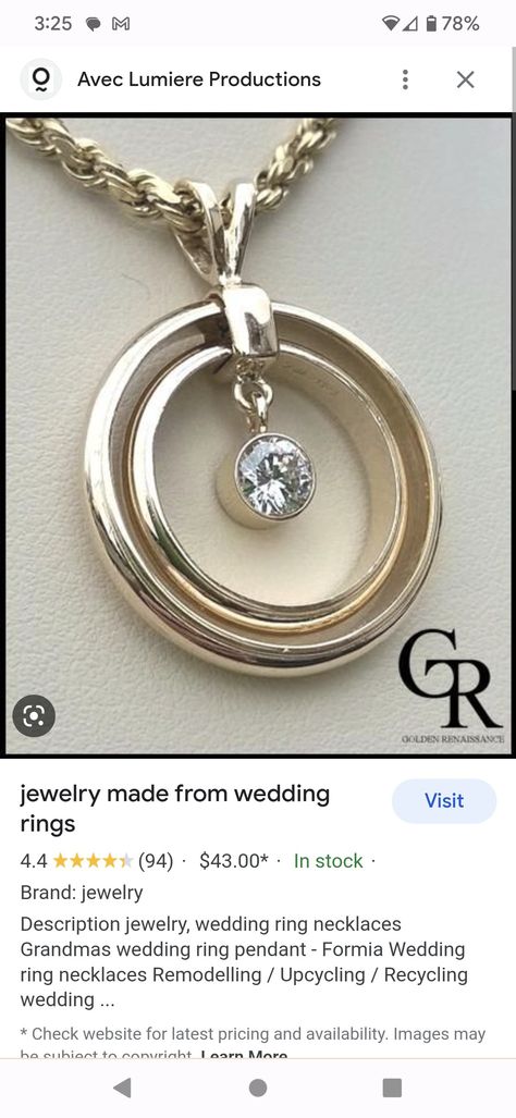 Pendant Made From Wedding Ring, Wedding Ring Made Into Necklace, Wedding Ring Repurpose, 2 Stone Necklace, Repurposed Wedding Rings, Jewelry Remodeling, Widow Wedding, Wedding Ring Redesign, Ring Redesign