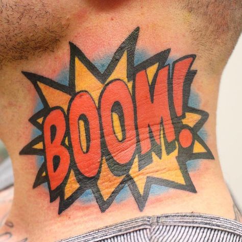 #BOOM #nowordsneeded #necktattooooooo Guys Arm Tattoos, Pop Art Tattoo, Tattoo Bras Homme, Tato Dada, Pop Art Tattoos, Health Tattoo, Kunst Tattoos, Tattoo Henna, Geniale Tattoos