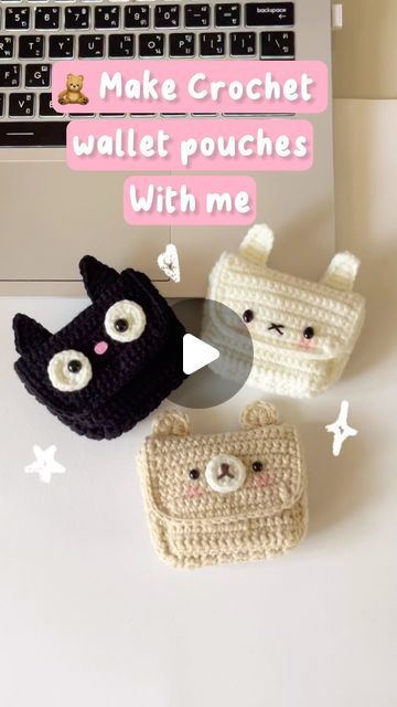 Cat Pouch Crochet, Crochet Card Case, Wallet Crochet, Cute Crochet Amigurumi, Anime Wallet, Super Cute Crochet, Crochet Wallet, Cat Wallet, Wallet Tutorial