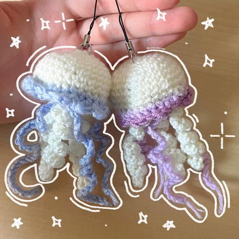 ₊ ˚ . Matching jellyfish keychains 🪼₊ ˚ . I made these matching keychains for an order and they turned so cute omgg🤭 My customer chose the colours and I think they work so well together ! I’m gonna go make myself one brb 🏃‍♀️ If you’re interested in purchasing feel free to dm me! (In Qatar only 🇶🇦) 🏷️: #crochet #crochetaddict #crochetlove #amigurumi #amigurumilove #cute #handmade #fiber #fiberart #matching #keychains #adorable #jellyfish #oceanlife #backtoschool #autumn #explorepage #like Matching Crochet Keychains, Keychain Matching, Matching Keychains, Quick Crochet, Crochet Keychain, Better Together, Jellyfish, Qatar, Dm Me