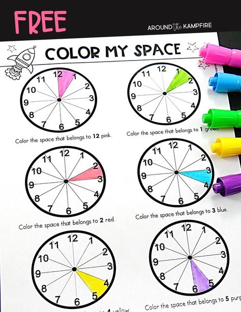 Free Color My Space!  A great way to work on teaching time and reading a clock with primary kids! #teachingtime #timefreebies Games For Teachers, Learning To Tell Time, Telling Time Activities, Learn To Tell Time, Teaching Time, Math Time, Second Grade Math, Third Grade Math, Math Methods