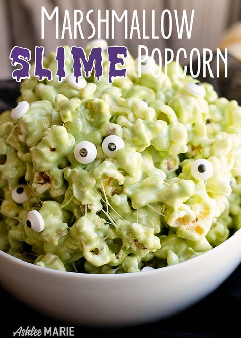 Ghostbusters Themed Dinner, Goosebumps Party Food, Ghostbuster Themed Snacks, Halloween Popcorn Recipes, Black And White Popcorn Recipe, Beetlejuice Popcorn, Zombie Popcorn, Slime Popcorn, October Cookies