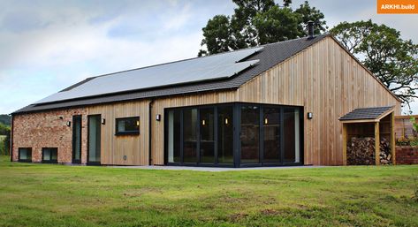 A new build dwelling on the former site of an Equestrian Barn. This building is simplistic in form, with a palette of materials which reflects the agricultural buildings in the local area. Barn House Architecture, Agricultural Architecture, Cheshire Architects, Modern Barn Conversion, House Exterior Cladding, Barn Conversion Exterior, Barn House Conversion, Barn Conversion Interiors, Architectural Technologist