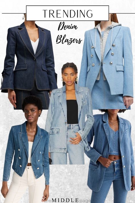 Blue Jean Blazer Outfit, Dark Denim Blazer Outfit, Blue Jean Blazer Outfits For Women, Denim Tuxedo Women, Blue Denim Blazer Outfit, Denim Blazer Outfits For Women, Denim Blazer Outfit Womens Fashion, Denim Suit Women, Jean Blazer Outfit