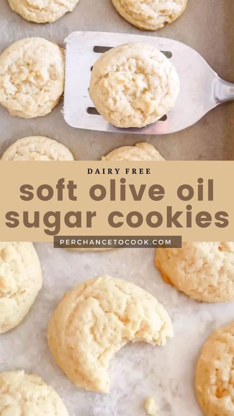 Healthy Dairy-free Soft Olive Oil Sugar Cookies. Vegetable Oil Cookies, Cookies With Oil Instead Of Butter, Cookies Without Butter Recipes, Olive Oil Sugar Cookies, Dairy Free Sugar Cookie Recipe, Olive Oil Cookie Recipe, Cookie Recipe With Oil, Dairy Free Sugar Cookies, Powdered Sugar Cookies