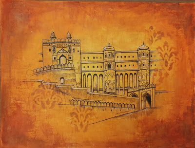 Rajasthani Fort Paintings, Fort Drawing, Jaipur Painting, Fort Painting, Fort Art, Jaipur Diaries, Jaipur Art, Amer Fort, Mughal Art Paintings