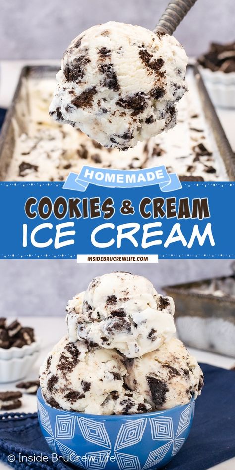 Homemade Ice Cream Recipes Machine, Cookies And Cream Ice Cream, Best Homemade Ice Cream, Ice Cream Recipes Machine, Easy Homemade Ice Cream, Easy Ice Cream Recipe, Ice Cream Maker Recipes, Oreo Ice Cream, Homemade Vanilla Ice Cream