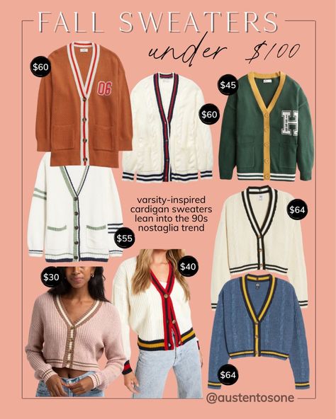 Varsity Cardigan Outfit, Varsity Sweater Outfit, Collegiate Aesthetic, Plus Size Going Out Outfits, Letterman Sweaters, Sweaters Fall, Varsity Cardigan, School Uniform Fashion, Varsity Sweater