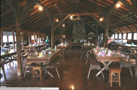 Camp Strawderman Dining Hall Summer Camp Dining Hall, Camp Dining Hall, Camp Mess Hall, Quarry Aesthetic, Queer Horror, Camp Horror, Big Cabin, Summer Camp Aesthetic, Camp Aesthetic