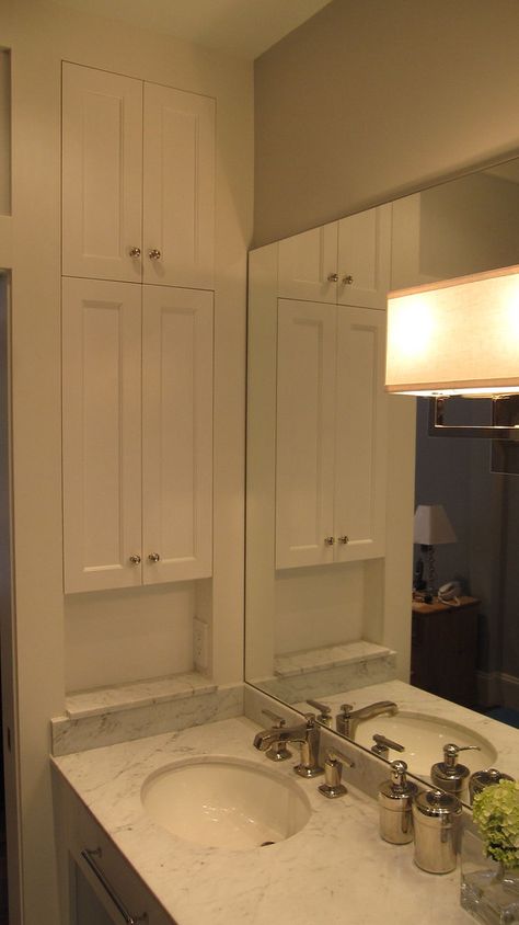 Bathroom Cabinet Built Into Wall, Inset Bathroom Mirror, Built In Wall Cabinets Bathroom, Bathroom Vanity With Side Cabinet Tower, Inset Bathroom Mirror Medicine Cabinets, Bathroom With Medicine Cabinet On Side Wall, Standard Bathroom Cabinet Sizes, Recessed Wall Cabinet Bathroom, Recessed Wall Niche Bathroom