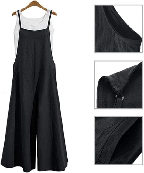 YESNO Women Casual Loose Long Bib Pants Wide Leg Jumpsuits Baggy Cotton Rompers Overalls with Pockets PZZTYP2 Wide Leg Jumpsuits, Cotton Romper, Pants Wide Leg, Wide Leg Jumpsuit, Shoes Jewelry, Casual Women, Overalls, Wide Leg, Jumpsuit