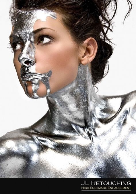 Silver Bodies, Silver Paint, Foto Art, Fantasy Makeup, Creative Makeup, Face Art, Makeup Art, Makeup Products, Body Painting