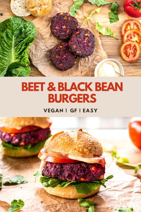 Black Bean Beet Burger, Beet Burgers Recipe, Beet Burgers Vegan, Vegan Rissoles, Vegan Beet Burger, Beet Burger Recipe, Beet Burgers, Vegan Bean Burger, Vegan Black Bean Burger