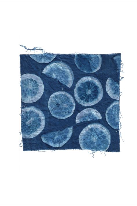 Citrus exposed cyanotype fabric square - sun exposure fabric Sun Dyeing Fabric, Cyanotype On Denim, Cyanotype Pants, Cyanotype Aesthetic, Cyanotype On Fabric, Fabric Cyanotype, Sun Printing On Fabric, Cyanotype Inspiration, Cyanotype Fabric