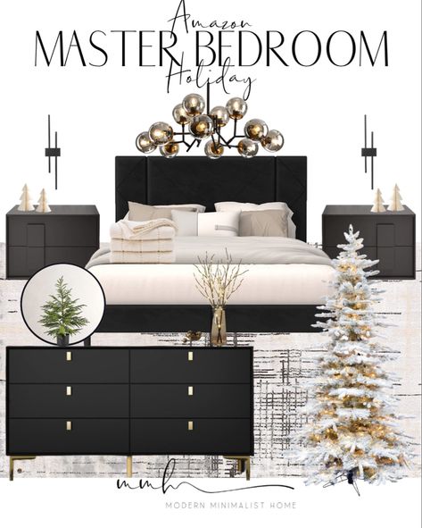 Bedroom Dresser 2023, Black Bedroom Mood Board, Minimalist Bedroom Mood Board, Amazon Dresser Furniture, Black Headboard Bedroom, Bedroom Pallet, Bedroom Primary, Wayfair Bedroom, Holiday Bedroom Decor