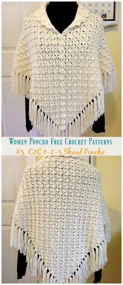 C2C 1-2-3 Shawl Poncho Crochet Free Pattern - Women #Poncho; Free #Crochet; Patterns C2c Poncho Pattern, C2c Crochet Shawl, Crochet Ponchos For Women, Shawls Crochet Free Patterns, Free Poncho Crochet Pattern, Crochet Ponchos Free Patterns, Free Crochet Poncho Patterns Woman, Poncho Crochet Pattern Free, Poncho Knitting Patterns Free