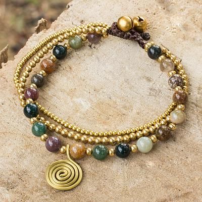 UNICEF Market | Thai Beaded Jasper and Brass Bracelet - Harmonious Blend Accessories Idea, Diamond Infinity Necklace, Jasper Bead Bracelet, Antler Jewelry, Waist Jewelry, Beads Craft, Brass Bell, Fun Bracelet, Lava Bracelet