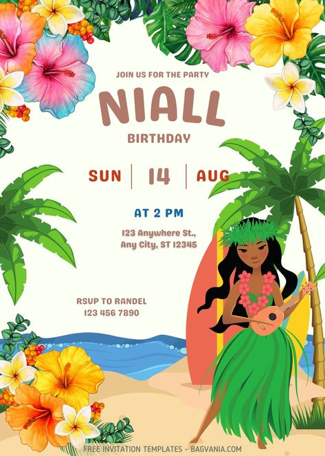 Free FREE Hawaiian Luau Pool Party Invitation Templates #free #freeinvitation2019 #birthday #disney #invitations #invitationtemplates Hawaii Birthday Party Invitations, Hawaii Theme Party Invitation, Hawaiian Birthday Invitation Template, Hawaii Birthday Invitations, Hawaiian Birthday Party Invitations, Hawaiian Invitations Template Free, Hawaiian Party Invitations Templates, Hawaiian Theme Invitations, Birthday Hawaiian Theme Ideas