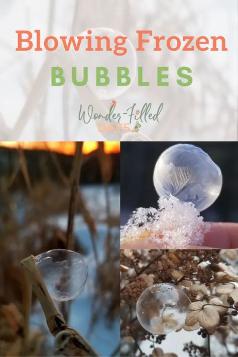 Fun Things To Do Outside, Play Invitations, Outdoor Nature Activities, Things To Do Outside, Frozen Bubbles, Nature Calendar, Blowing Bubbles, Winter Nature, Nature Play