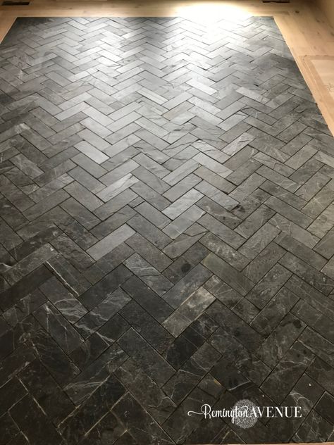 Slate Looking Tile Floor, Dark Tile Floors, Entry Floor, Pool Paving, Herringbone Tile Floors, Herringbone Rug, Entryway Tile, Mudroom Flooring, Slate Tile Floor