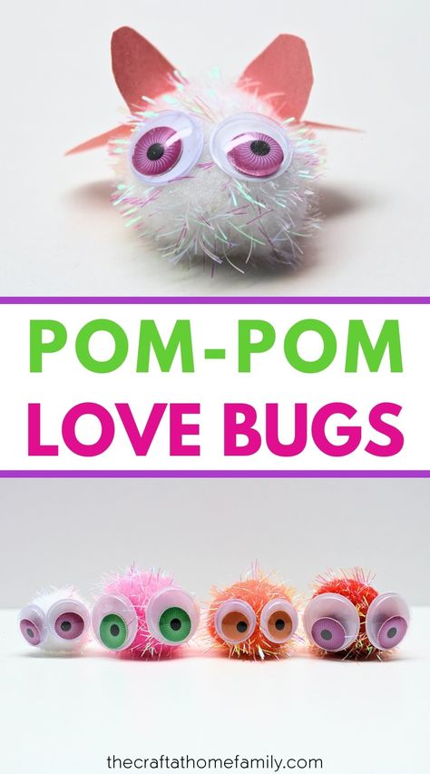 Pom-Pom Love Bugs Gifts For Parents From Kids, Fun Valentines Day Ideas, Kids Craft Supplies, Art Activities For Toddlers, Gifts For Parents, Valentine's Day Crafts For Kids, Learn Crafts, Valentines Day Activities, Crafts For Boys