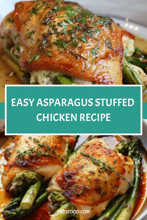 Easy Asparagus Stuffed Chicken Recipe. Tender chicken breasts are filled with vibrant asparagus spears, creamy cheese, and aromatic herbs, creating a dish that’s as visually stunning as it is delicious. Perfect for a special dinner occasion or when you simply want to impress your taste Chicken With Asparagus And Cheese, Asparagus And Cheese Stuffed Chicken, Asparagus Recipes With Chicken, Stuffed Chicken Asparagus Recipe, Asparagus Stuffed Chicken Breast Baked, Stuffed Chicken With Asparagus, Chicken Breast With Asparagus Recipes, Asparagus Stuffed Chicken Breast Recipes, Asparagus And Chicken Recipes