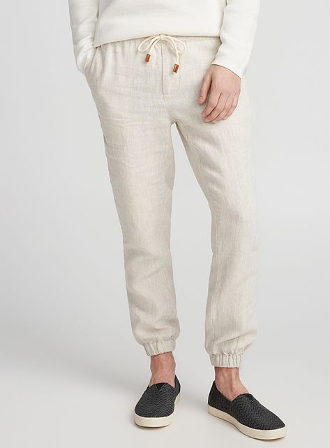 Pure linen joggers - Joggers - Ecru/Linen Linen Joggers Outfit, Ecru Jeans Outfits, Ecru Jeans, Jeans Outfit Men, Linen Joggers, Urban Trends, Linen Men, Joggers Outfit, Lehenga Designs