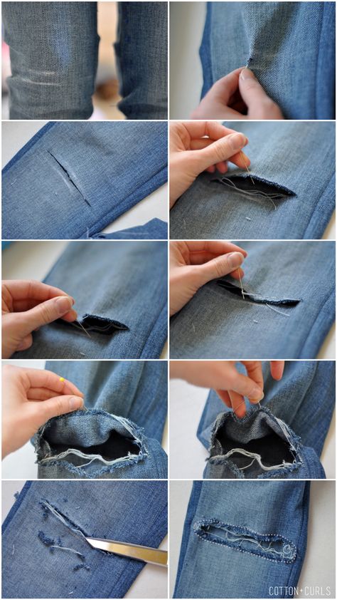 C & C: ¿Cómo hacer los agujeros en su tutorial jeans + cómo prevenir el agujero de la expansión How To Rip Your Jeans, Holes In Jeans, Diy Distressed Jeans, Diy Ripped Jeans, Dreamcatcher Diy, Jeans Tutorial, Rip Jeans, Simpul Pita, Shoe Refashion