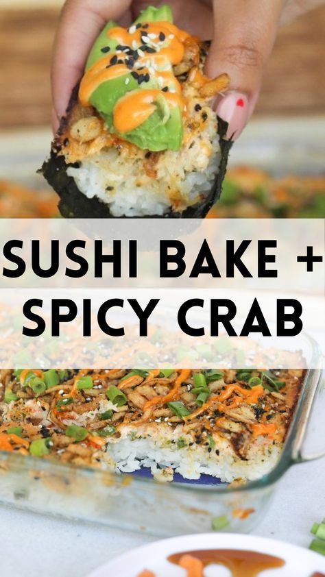 Sushi Bake Bowl, Crab Sushi Bake Bites, Sushi Bake Recipe With Shrimp, No Bake Sushi Casserole, Sushi Bake With Crab, Imitated Crab Sushi, Spicy Sushi Bowl, Sushi Bowl Crab Meat, Best Sushi Bake Recipe Crab