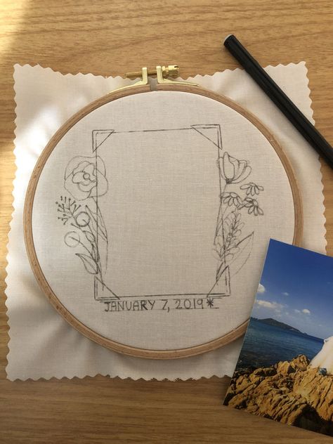 How to Create a Photo Frame Embroidery Keepsake Turn Photo Into Embroidery Pattern, Embroidery Frame Pattern, Embroider Picture Frame, Embroidery Art Framed, Embroidery Photo Frame Ideas, First Embroidery Project, Embroidery Pillows Diy, How To Display Embroidery Without A Hoop, Embrodery Stiching Picture